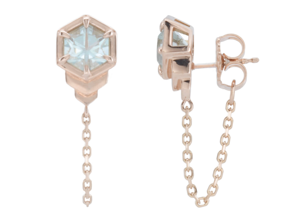 Hexagon Stud Earring Set with Aquamarine Clay and 14k Gold